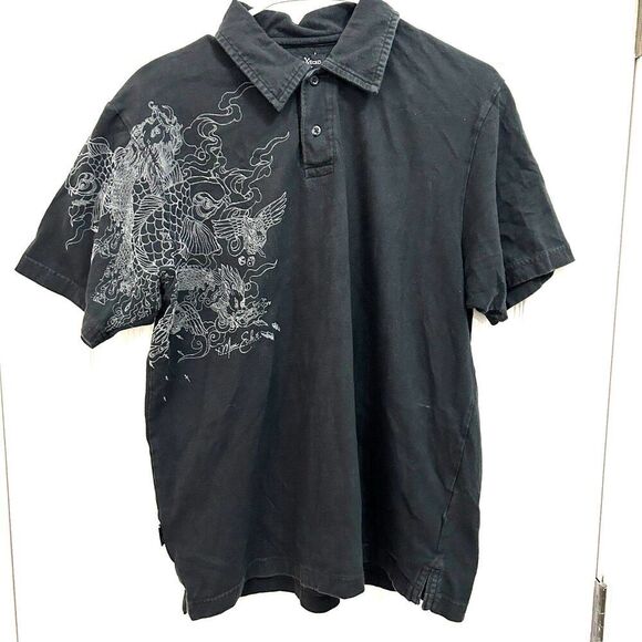 Marc Ecko Super Cool Affliction Black Polo Collar Shirt Size M 100% Cotton - Picture 1 of 6